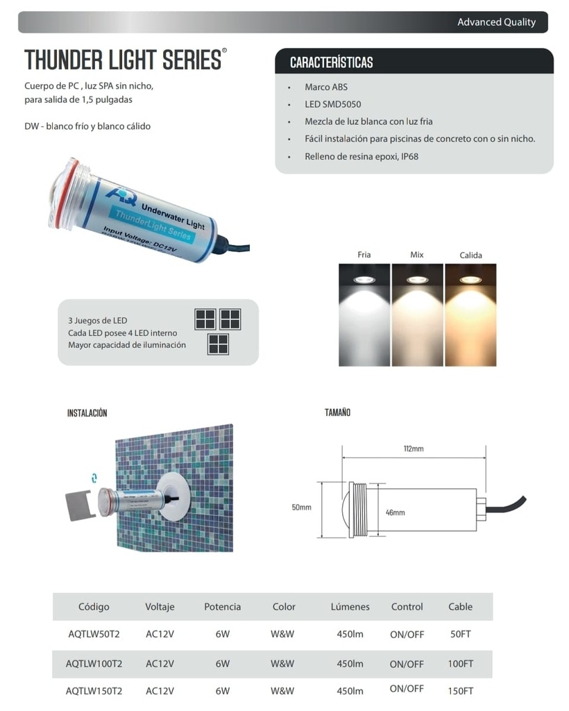 FOCO THUNDERLIGHT LUZ BLANCA 100FT 3T 6W 12V/AC (NO INCLUYE CONTROL REM) FPAQTLW100T3
