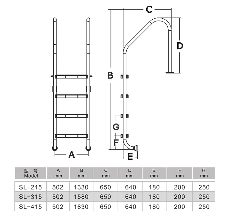 Escalera 3 Peldaños XCH-PK Acero Inox XCH-PK-SL-315-Ladder